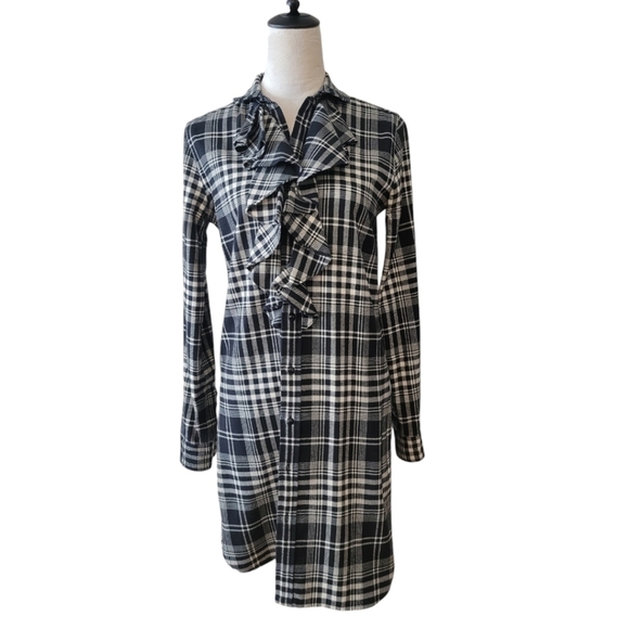 Ralph Lauren Rugby Black Plaid Flannel Ruffled Dress Size Small - Picture 1 of 5